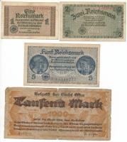 Német Birodalom / Weimari Köztársaság 1922. 1000M + Német Harmadik Birodalom DN (1939-1944) 1M + 2M + 5M T:F-VG,G  German Empire / Weimar Republic 1922. 1000 Mark + German Third Reich ND (1939-1944) 1 Reichsmark + 2 Reichsmark + 5 Reichsmark C:F-VG,G Krause P#R136
