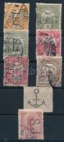 1906-1913 8 db Turul bélyeg céglyukasztásokkal, közte ritka horgonyos