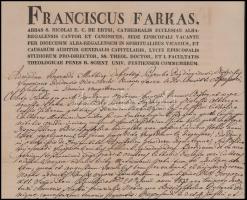 1837 Farkas Ferenc (1786-1864) székesfehérvári kanonok (1838-tól nagyprépost) autográf aláírásával e...