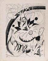 Parádi Gabriella (1970-): Szürrealista kép, 1988. Tus, papír. Jelezve balra lent. Hátoldalán autográf felirattal. Lapszéli elszíneződéssel. 44,5x36,5 cm.