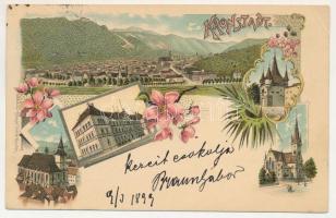 1899 Brassó, Kronstadt, Brasov; Evangélikus templom, Református templom, Katalin kapu / churches, old city gate. Ottmar Zieher Art Nouveau, floral, litho (EK)