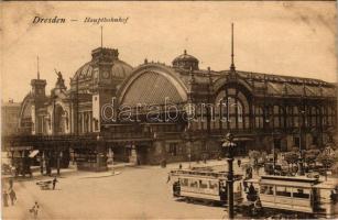 Dresden, Hauptbahnhof / railway station, trams, horsecart (r)