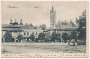 1911 Nagybánya, Baia Mare; Fő tér, üzletek. Kovács Gyula kiadása / main square, shops (EK)