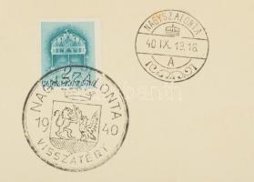 1940 Erdély, 11 db "Visszatért" bélyegzés különböző városokból (Bánffyhunyad, Beszterce, C...