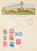 1940 Erdély, 7 db "Kolozsvár visszatért" bélyegzés, az egyik különféle román bélyegekkel e...