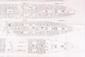 cca 1930 Cosulich Line - Trieste Motonave "Neptunia" gőzös térképe, hajtott, hajtás mentén...
