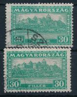 1926 Pengő-fillér 2 db 30f a SZÁG szövegrész alatt lemezhiba mind a két bélyegen