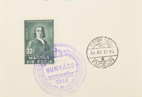 1938 Kárpátalja, 21 db "Munkács visszatért" bélyegzés, különféle bélyegekkel