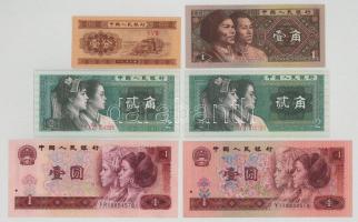 Kína 1980. 1j + 2j (2x) + 1Y + DN 1db rizsjegy + 1990. 1Y T:AU-F szép papír China 1980. 1 Jiao + 2 Jiao (2x) + 1 Yuan + ND 1pc rice coupon + 1990. 1 Yuan C:AU-F fine paper