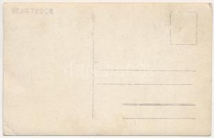 Beszterce, Bistritz, Bistrita; utca részlet, üzletek, juhnyáj / street view, shops, flock of sheep. ...