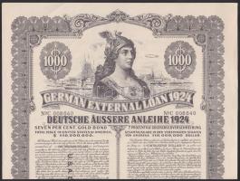 "german external loan 1000$ 1924" másolata, hátulján numizmatika aukciós katalógus lista és előfizetés H.Dombrowski cégtől
