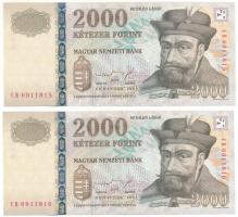 1998. 2000Ft (2x) sorszámkövetők "CB 6911815 - CB 6911816" T:UNC,AU Adamo F56
