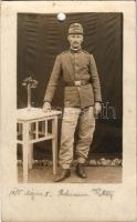 1915 Magyar katona műteremben ('Ruhmann Viktor') / WWI Austro-Hungarian K.u.k. military, Hungarian soldier. photo (lyukasztott / punched)