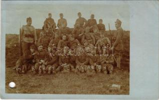 1918 'Mi békét akarunk' Első világháborús osztrák-magyar katonák csoportképe / WWI Austro-Hungarian K.u.k. military, soldiers' group. photo (lyukasztott / punched)