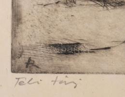 Remsey Gábor (1925-1999): Téli táj. Rézkarc, papír, jelzett. Kisebb elszíneződésekkel. Üvegezett fak...