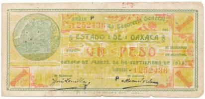 Mexikói államok / Oaxaca 1915. 1P "La Tesoreria General del Estado de Oaxaca" helyipénz "P 1252436" T:VG Mexican states / Oaxaca 1915. 1 Peso "La Tesoreria General del Estado de Oaxaca" local money "P 1252436" C:VG Krause P#S953e