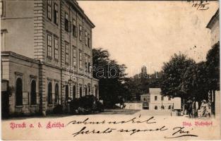 1905 Lajtabruck, Bruck an der Leitha; Ungar. Bahnhof, Kaffee. Verlag Josef Popper / Bruck-Királyhida vasútállomás, kávéház / railway station, café