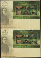 2023 A Magyar Nemzeti Múzeum Kincsei blokkpár (Blokk A + Blokk B) fogazott és vágott, piros és fekete azonos 02236 sorszámmal 2 db FDC-n