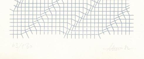 Albert Zsuzsa (Bak Imréné, 1954-): Geometrikus kompozíció (cím nélkül), 1982. Szitanyomat, papír, je...