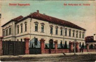 Nagyenyed, Aiud; Szentkirály utcai állami elemi fiúiskola. Földes Ede kiadása / street, elementary school for boys + "NAGYENYED P.U." pályaudvari bélyegző (EB)