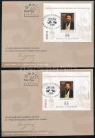 2023 Deák Ferenc Születésének 220. Évfordulója blokkpár (Blokk A + Blokk B) fogazott és vágott, piros és fekete azonos 00231 sorszámmal 2 db FDC-n