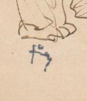 Szőnyi Jenő (1902-?): Elefánt. Tus, papír, jelzett. 17x15 cm