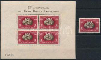 1950 UPU fogazott blokk és a blokkból kitépett bélyeg (235.000) (1-2 apró ránc / small creases)