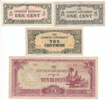 Fülöp-szigetek (japán megszállás) DN (1942) 10c + Holland Kelet-India (japán megszállás) DN (1942) 1c + Malaya (japán megszállás) DN (1942) 1c + Mianmar / Japán megszállás 1942-1944. 10R "The Japanese Government", "BA" T:F közte szép papír Philippines (Japanese occupation) DN (1942) 10 Cent + Netherlands East Indies (Japanese occupation) DN (1942) 1 Cent + Malaya (Japanese occupation) DN (1942) 1 Cent + Myanmar / Japanese Occupation 1942-1944. 10 Rupees "The Japanese Government", "BA" C:F within fine pape
