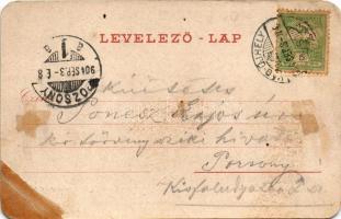 1904 Vágújhely, Waag-Neustadt, Nové Mesto nad Váhom; Fő tér, templom, üzletek. Horovitz Adolf kiadás...