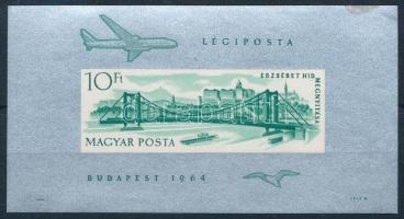 1964 Erzsébet-híd vágott blokk (jobb oldalon felül folt, papírelvékonyodás) (20.000)