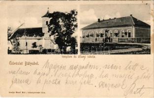 Bátyú, Batyovo, Batovo, Batiovo; templom és állami iskola. Mezei Mór kiadása / church, school + "KIRÁLYHÁZA - KASSA 300 B" vasúti mozgóposta bélyegző (apró lyuk / tiny pinhole)