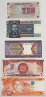 Vegyes 5db-os külföldi bankjegytétel: Nagy-Britannia / Katonai kiadás 1972. 10p "6. sorozat" + Mianmar / Burma DN(1973) 5K + Mauritánia 1989. 100O + Trinidad és Tobago 2006. 1D + Fülöp-szigetek 2016. 20P T:UNC-F Mixed 5pcs foreign banknote lot: United Kingdom / British Armed Forces 1972. 10 Pence "6th series" + Myanmar / Burma ND(1973) 5 Kyats + Mauritania 1989. 100 Ouguiya + Trinidad and Tobago 2006. 1 Dollar + Philippines 2016. 20 Piso C:UNC-F
