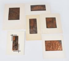 6 db dombornyomott fémlemezzel díszített üdvözlőlap, emléklap (Parlament, Mátyás-templom, Szegedi Dóm, stb.), vegyes méretben és állapotban