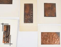 6 db dombornyomott fémlemezzel díszített üdvözlőlap, emléklap (Parlament, Mátyás-templom, Szegedi Dó...