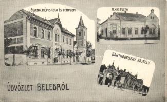 Beled az Evangélikus Népiskolával, postával és a Barthodeiszky-kastéllyal