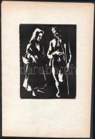 Metykó Gyula (1907-1992): Páros. Linómetszet, papír, jelzés nélkül, lapszéli egészen apró szakadásokkal, 17×13 cm