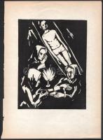 Metykó Gyula (1907-1992): Siratók. Linómetszet, papír, jelzés nélkül, lapszéli apró sérülésekkel, 20×15,5 cm