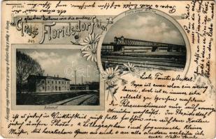 1900 Wien, Vienna, Bécs XXI. Floridsdorf, Franz Josef Brücke, Bahnhof. Verlag von Regel &amp; Krug / bridge, railway station. Art Nouveau, floral (EK)