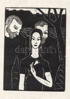 Dienes István (1905-1977): Társaság, 1930-as évek. Linómetszet, papír, jelzés nélkül, 12x9 cm