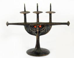 Pap Zoltán: Vörösréz háromágú gyertyatartó. Jelzés nélkül, 20x16 cm