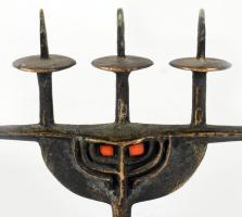 Pap Zoltán: Vörösréz háromágú gyertyatartó. Jelzés nélkül, 20x16 cm