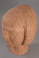 Női fej. Kerámia, jelzés nélkül, kis kopással, m: 28 cm