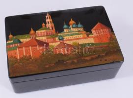 Kézzel festett orosz lakkfestett díszdoboz, 14x21x7,5 cm