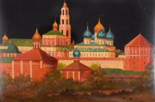 Kézzel festett orosz lakkfestett díszdoboz, 14x21x7,5 cm