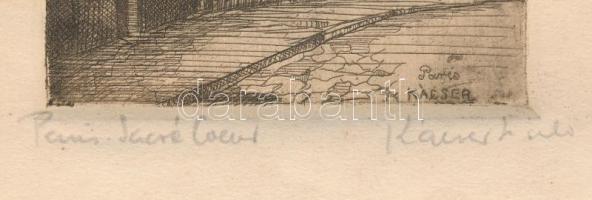 Kaeser vagy Kaiser jelzéssel: Párizs, Sacré Coeur. Rézkarc, papír, lap széle sérült. 13,5x9,5 cm
