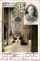 Kassa, Kaschau, Kosice; Nagy templom belseje, Méltóság püspök Dr. Bubics Zsigmond, Fideliter et Juste címer. Feitzinger Ede 1902/12. 211. / cathedral interior, bishop, coat of arms. Art Nouveau (fa)