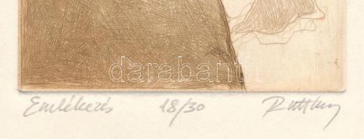 Ruttkay Sándor (1951-): Emlékezés. Rézkarc, papír, jelzett. Számozott: 18/30. Lapszéli apró szakadás...