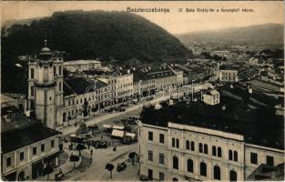Besztercebánya, Banská Bystrica; IV. Béla király tér a toronyból nézve, piac, városháza, Kohn József, Löwy Ferenc, Sonnenfeld üzlete. Machold F. kiadása / square, market, town hall, shops (EK)