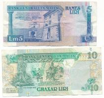 Málta 1994-1997. 5L "B/21 131186" + 1999-2007. 10L "C/50 354538" T:F
Malta 1994...