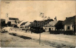 1913 Csejte, Csejthe, Cachtice; utcakép, templom. Horovitz Adolf kiadása / street view, church (EB)